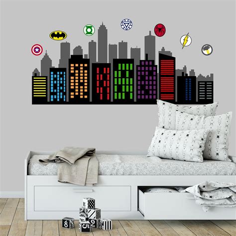 Superhero Mural Wall Art City Wall Decal Kids Room Super | Etsy