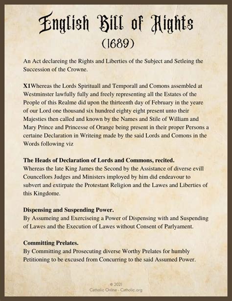 English Bill of Rights (1689) (FREE PDF) | Catholic Online Learning ...