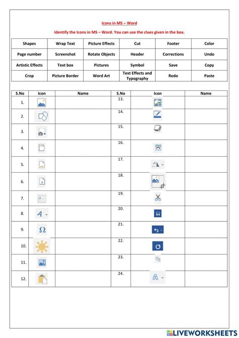 Ms word icons worksheet – Artofit