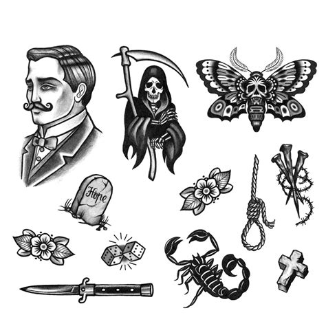 Blackwork Gentlemen Temporary Tattoo Set (12 tattoos) – TattooIcon