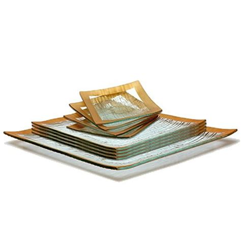 GAC Elegant Designed Square Tempered Glass Dinner Plates, Dessert ...