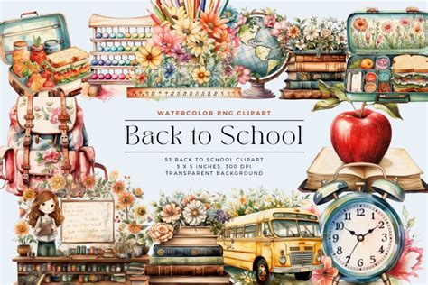 53 Watercolor Back to School Clipart