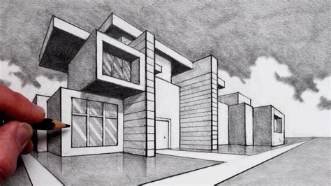 How to Draw in 2-Point Perspective: Modern House | Building drawing ...