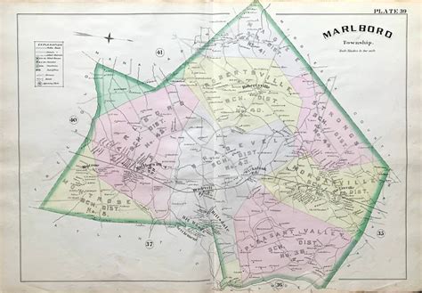 Original 1889 Monmouth County atlas map showing Marlboro Township, New Jersey. The antique hand ...