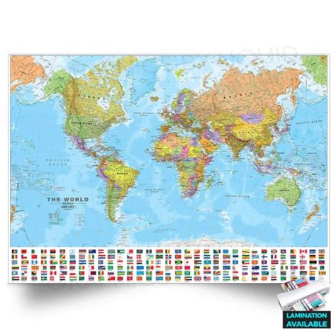 WORLD MAP ATLAS With Flags Educational Wall Chart Poster Print A3 Laminated EUR 7,97 - PicClick FR
