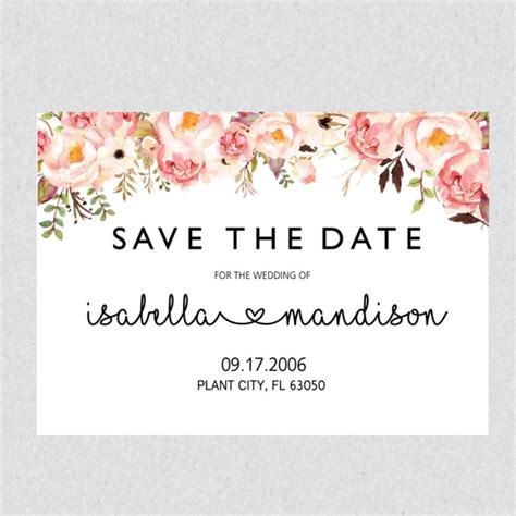 Printable Save the Date template Card Floral Save the Date