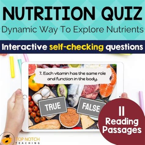 Nutrients and Nutrition Quiz - A Digital Interactive Quiz - Top Notch Teaching