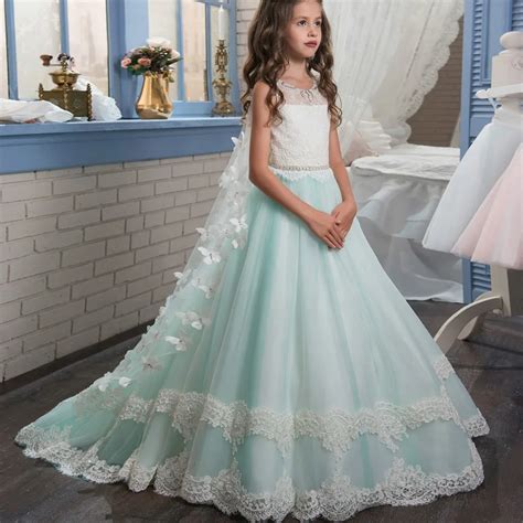 Por Encargo Vestidos de Flores Niña Con Desmontable Largo Tren de Tulle Del Cordón Backless 3D ...