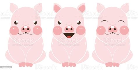 Three Pigs With Different Emotions Stock Illustration - Download Image Now - 2019, Animal ...