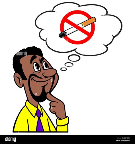 Man thinking about Quitting Smoking - A cartoon illustration of a man ...