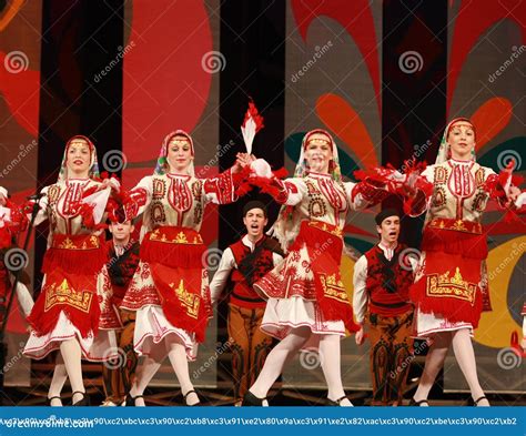 People in Traditional Folklore Costumes Perform Folk Dance Bulgarian ...