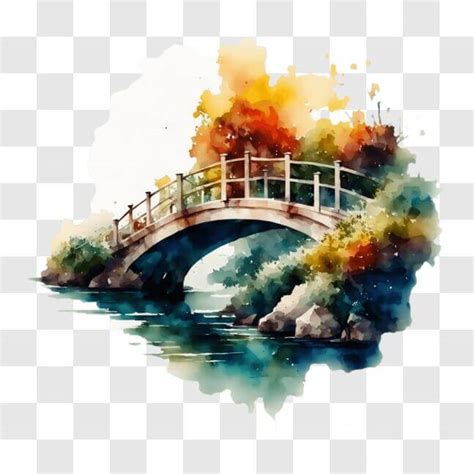 Download Watercolor Painting of Old Bridge with Autumn Leaves and ...