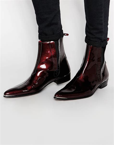 Lyst - Jeffery West Leather Patent Chelsea Boots in Red for Men