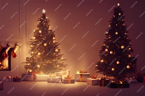 Premium Photo | Christmas tree with decorations near a fireplace with ...