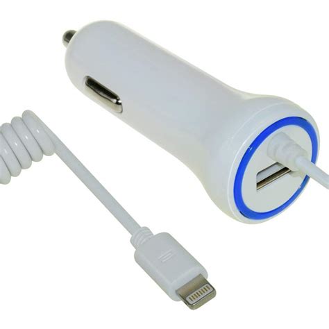 iPhone Car Charger,24W Rapid USB Car Charger with Coiled Lightning ...