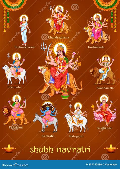 Goddess Navadurga Nine Devi for the Celebration of Navratri Festival Stock Vector - Illustration ...