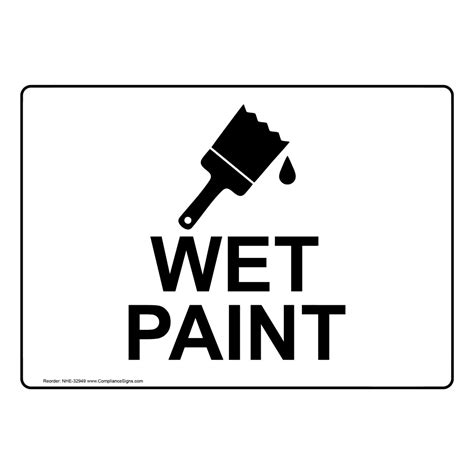 White Wet Paint Industrial Notices Sign With Symbol - 6 Sizes