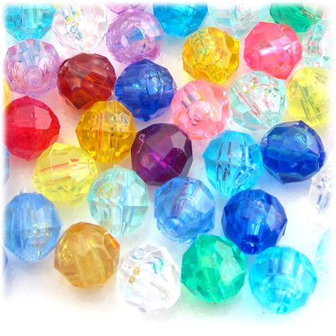 Plastic Faceted Beads | Transparent | 12mm | 100-pc | Multi Mix ...