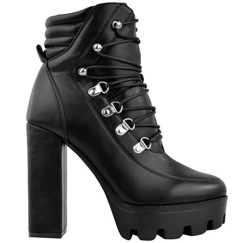 Womens Ladies Platforms Ankle Boots Block High Heels Lace Up Grunge ...