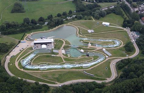 Manmade whitewater An aerial view of the Lee Valley White Water Centre ...