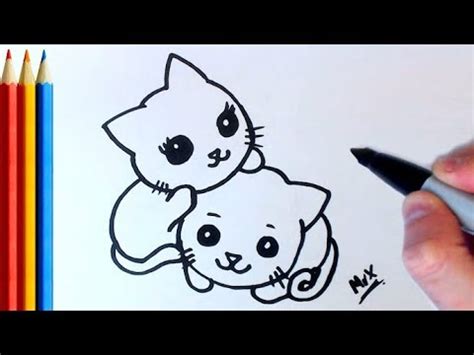 (fast-version) How to Draw Two Cats (VERY Simple) - Step by Step Tutorial - YouTube