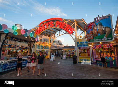 USA New Jersey NJ Shore Wildwood boardwalk at night food games rides ...