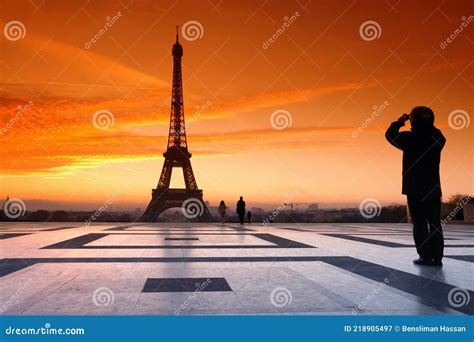 Eiffel Tower and Photographer Silhouette in Paris Stock Image - Image ...