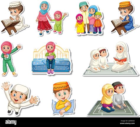 Sticker set of Islamic religious symbols and cartoon characters ...