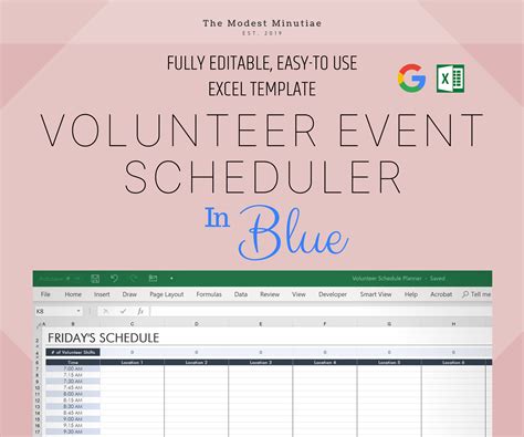 Stationery Excel and Google Sheets Volunteer Scheduling Blue Template Paper Templates etna.com.pe