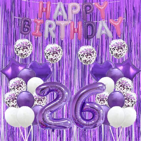 Buy 26th Birthday Balloon 26th Birthday Decorations Purple 26 Balloons Happy 26th Birthday Party ...