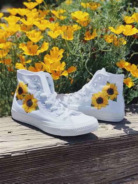 Custom Sunflower Converse, Sunflower Shoes, Summer Shoes, White Converse, Chucks | Personalized ...