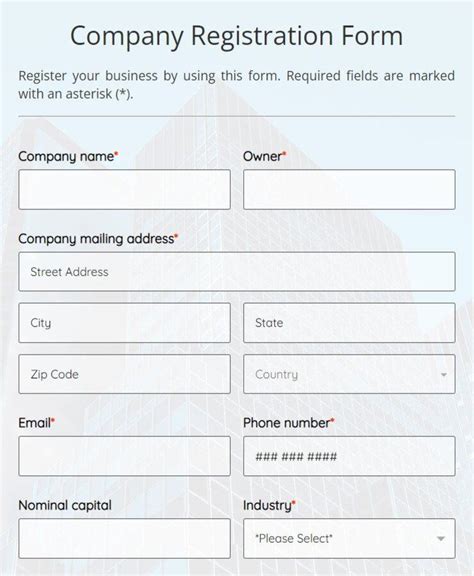 Company Registration Form Template | Free |123FormBuilder