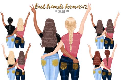 Custom Best Friends Clipart Besties Clipart Friends Clipart (310764) | Illustrations | Design ...