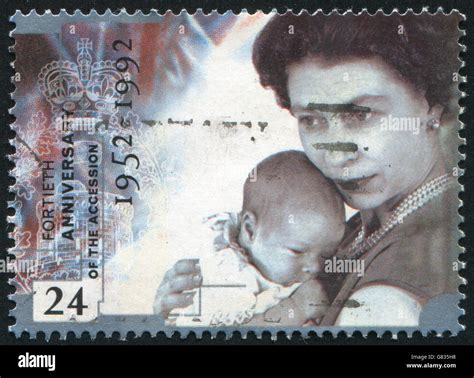 GREAT BRITAIN - CIRCA 1992: stamp printed by Great Britain, shows Queen Elizabeth II Accession ...