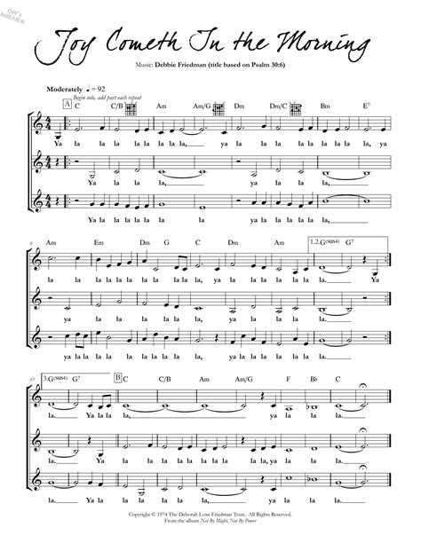 Joy Cometh In the Morning by Debbie Friedman Sheet Music for Lead Sheet / Fake Book at Sheet ...