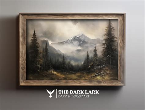 Snowy Mountain Oil Painting PRINTABLE Digital Download Wall Art, Dark ...