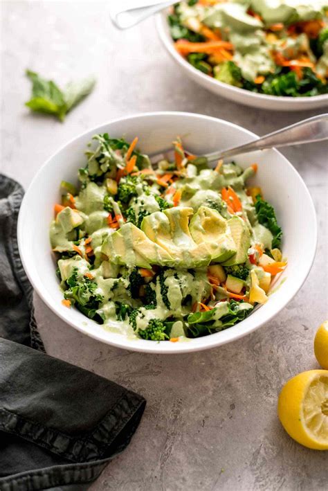 Avocado Kale Salad Recipe with Creamy Basil Dressing {Vegan}