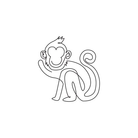 Single continuous line drawing of cute walking monkey for national zoo ...