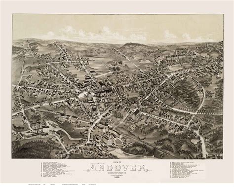 Andover, Massachusetts 1882 Bird's Eye View - Old Map Reprint BPL - OLD MAPS