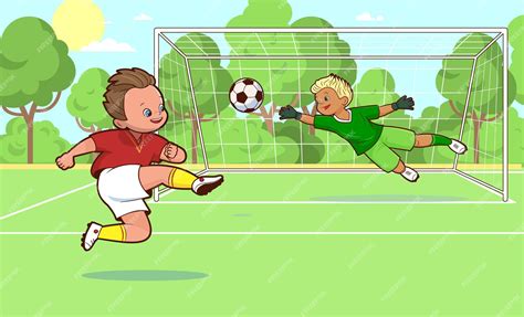 Premium Vector | Two soccer players playing soccer on the field scoring a goal cartoon