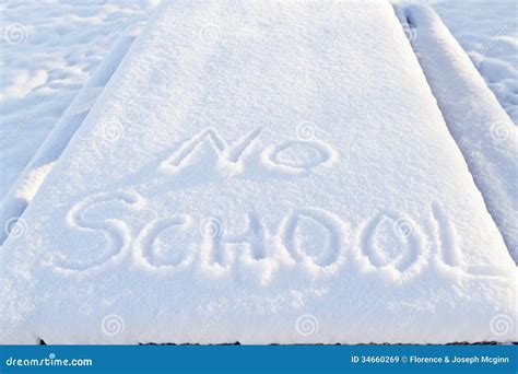 No School, Two Words Outlined In Snow Royalty Free Stock Images - Image: 34660269