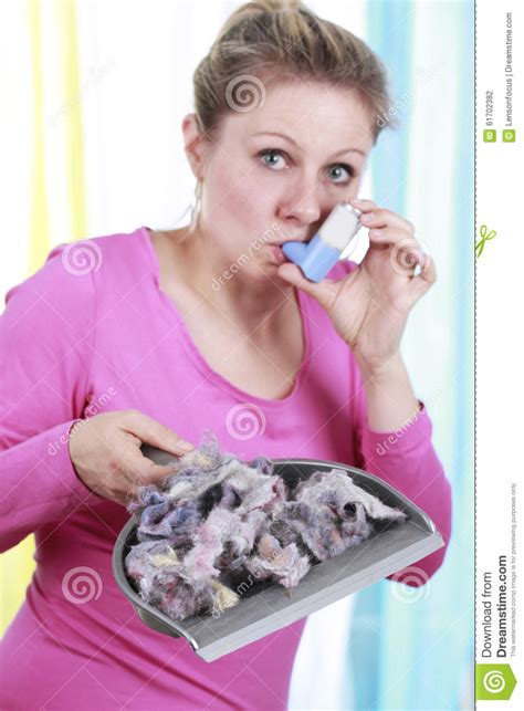 Woman with House Dust Allergy and Asthma Spray Stock Photo - Image of home, mite: 61702382