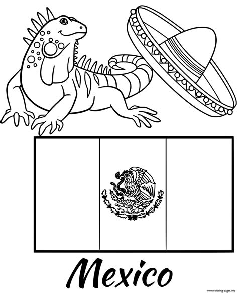 Mexico Flag Iguana Coloring page Printable