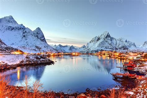 Winter in Reine, Lofoten Islands, Norway. 16171908 Stock Photo at Vecteezy