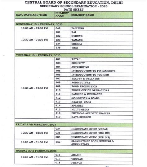 CBSE Date Sheet 2023: Class 10,12 Time Table Pdf Download Link