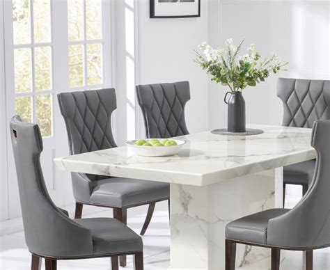 200cm 8 Seater white marble dining table and chairs - Homegenies