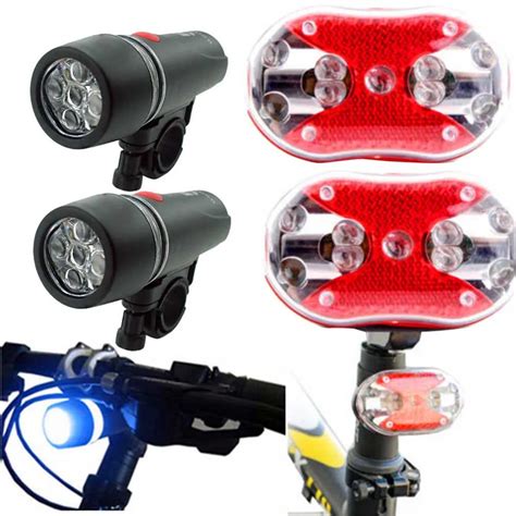 2 Sets Bright Bicycle Bike Cycling Lights 5 LED Head Light + 9 LED Rear Light Bicycle Lamp ...