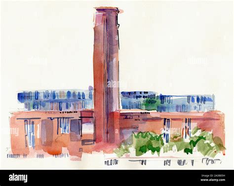 Watercolour painting of Tate Modern, London Stock Photo - Alamy