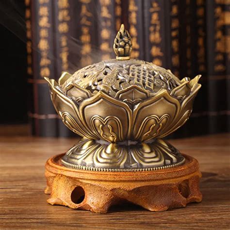 Tibetan Lotus Designed Metal Bronze Backflow Incense Burner Craft Censer Stick Holders Home ...