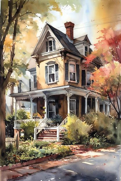 Premium Photo | A painting of a house with a porch and the words " the house is on the front.